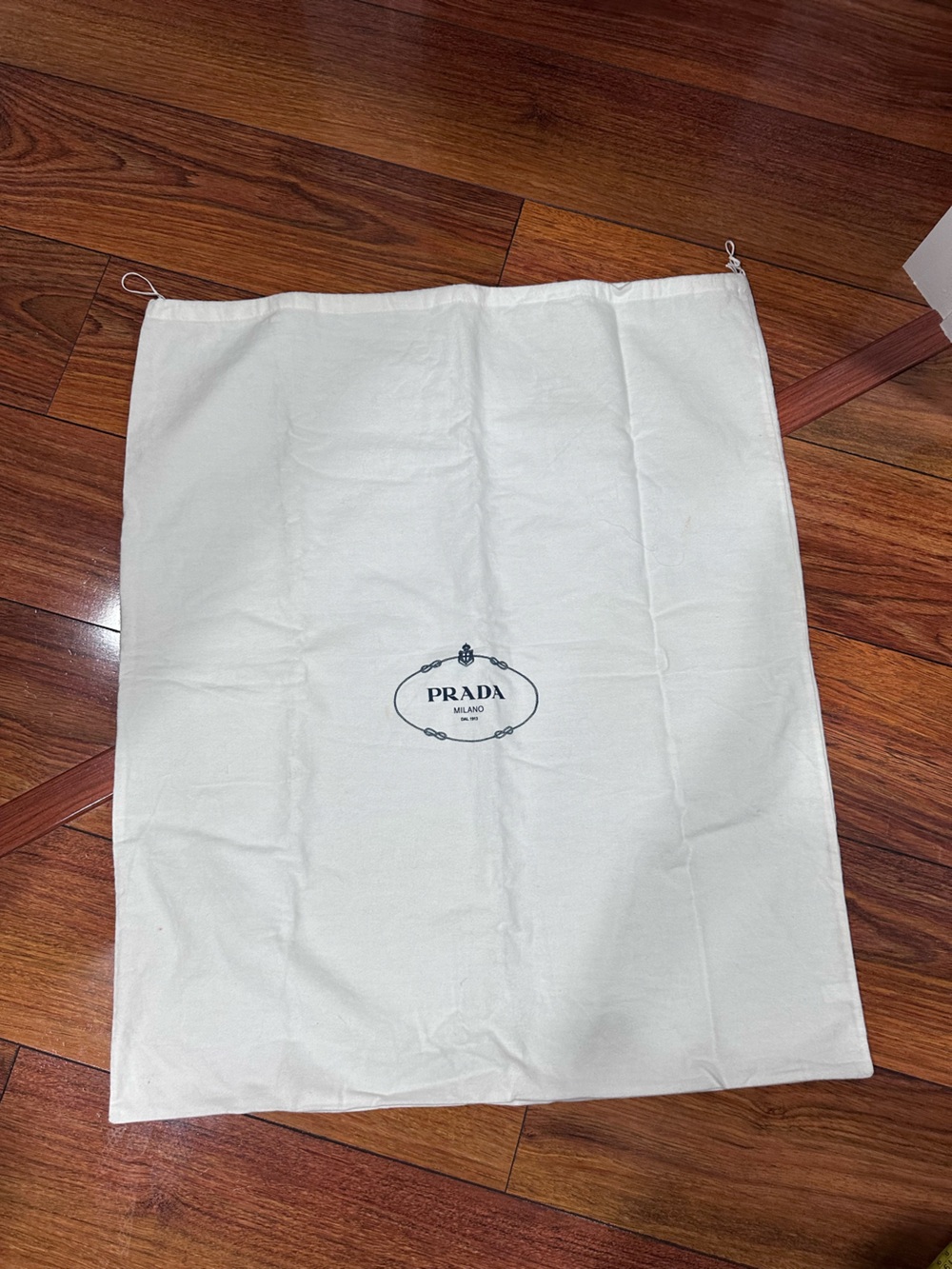 Prada Cream Cotton Drawstring Dust Bag with Black Logo